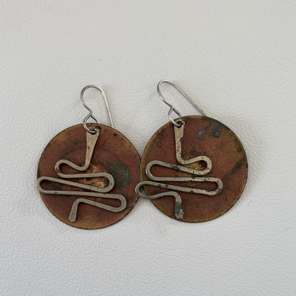 LochlinSmith Handcrafted Brass and Silver Disc Drop Earrings